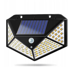 100 led lauko šviestuvas su judesio davikliu ir saulės baterija
