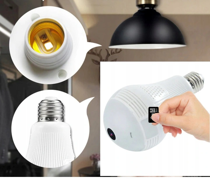 Wifi kamera 360° led lemputėje bulbhd