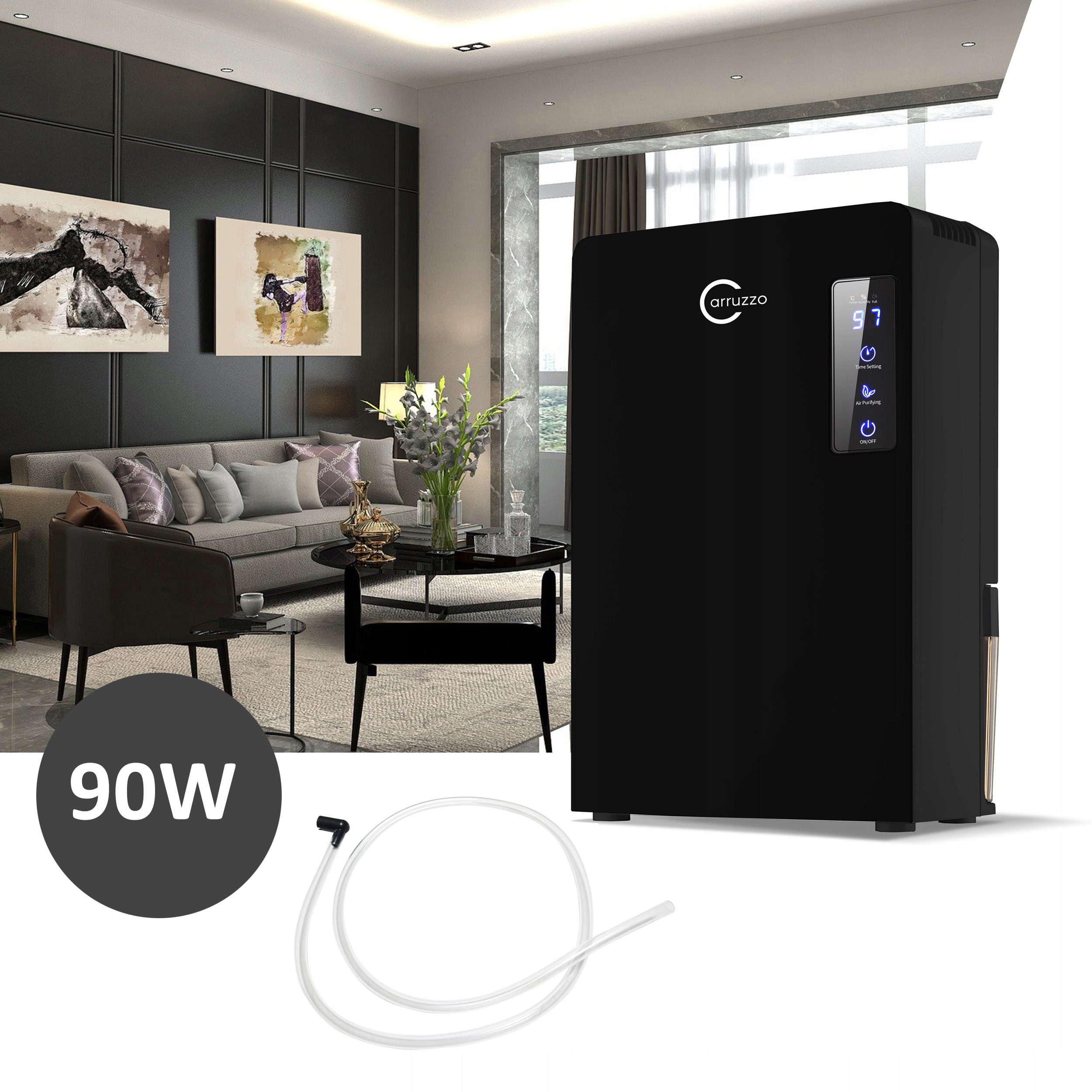Drėgmės surinkėjas - oro valytuvas Carruzzo (65 W, 2200 ml, juodas)