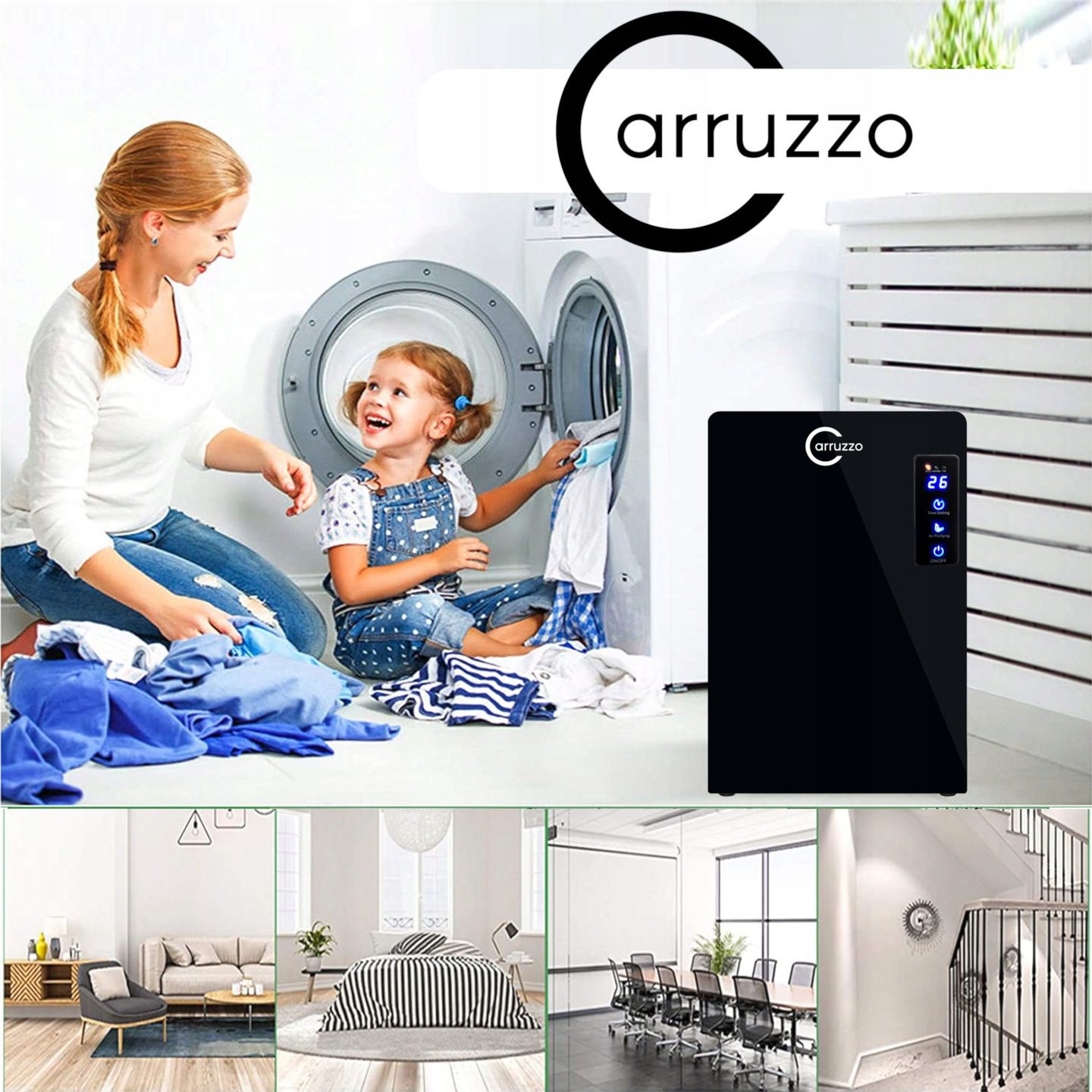 Drėgmės surinkėjas - oro valytuvas Carruzzo (65 W, 2200 ml, juodas)