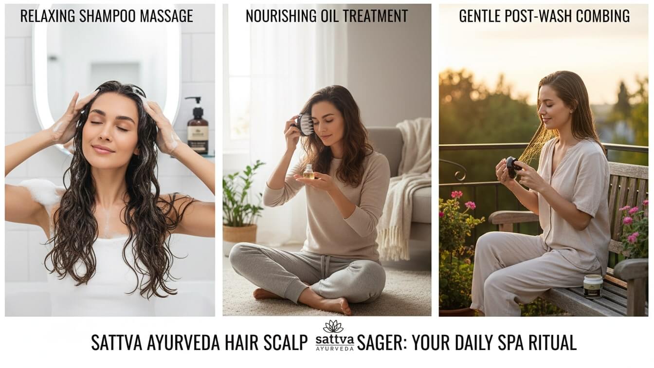 šepetys slenkantiems plaukams Sattva Ayurveda Hair Scalp Massager