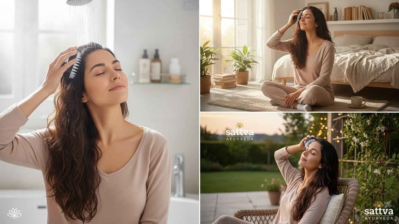 Galvos odos masažuoklis, juodas, Sattva Ayurveda Hair Scalp Massager