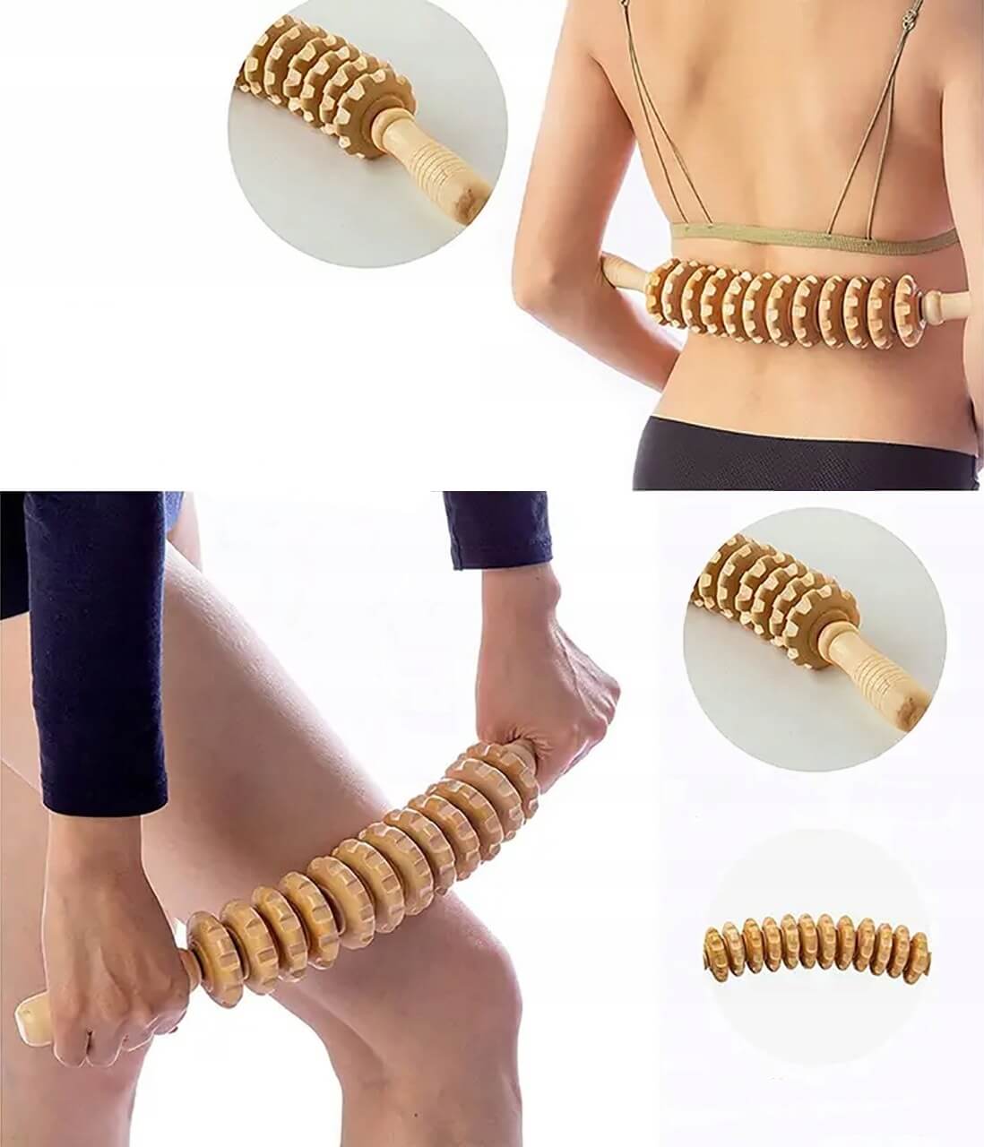 Anticeliulitinis masažuoklis 12 ratukų medinis kūno masažuoklis