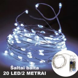 20 LED Girlianda, Šaltai Balta kaina internetu