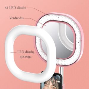 LED "Selfie" veidrodis su stovu - Rožinė kaina internetu