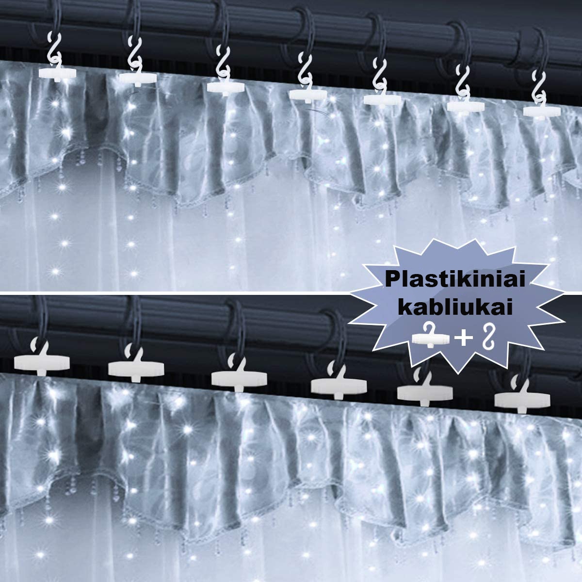 LED USB Užuolaida - Girlianda, šaltai balta kaina internetu