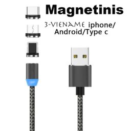 Magnetinis USB įkrovimo laidas 3in1 kaina internetu