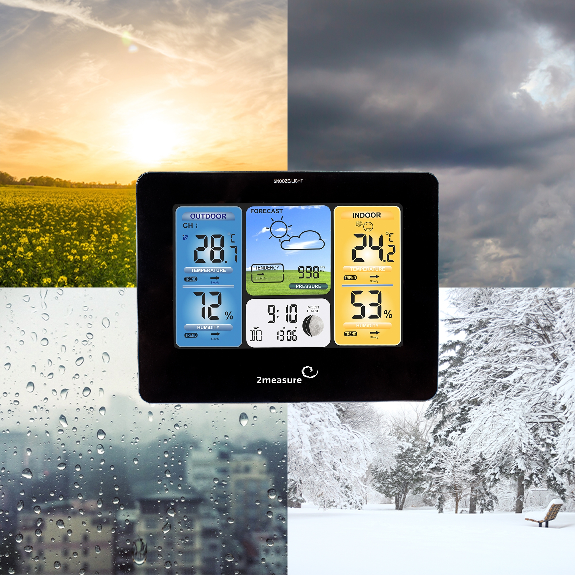 Meteorologinė stotis RCC – Elektroninė, bevielė, jutiklinė, juoda kaina internetu