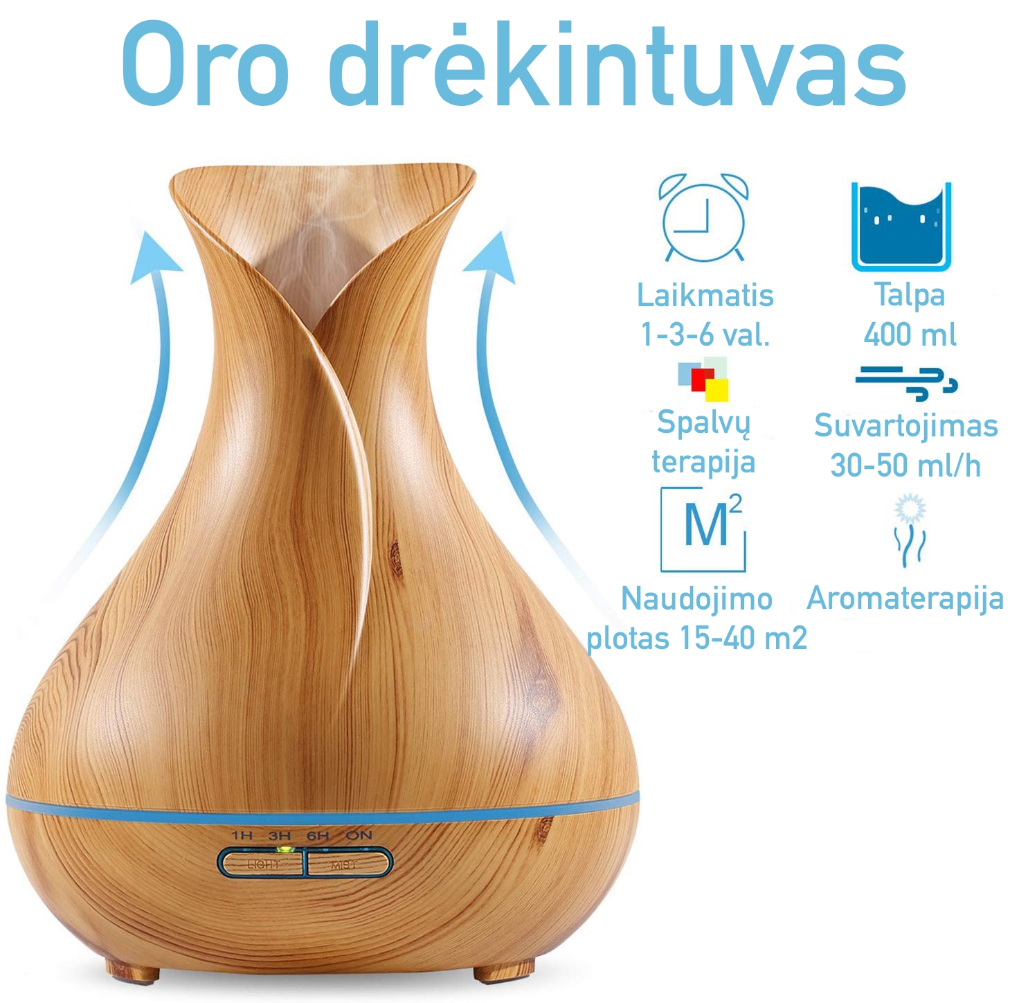Oro Drėkintuvas, Eterinių Aliejų difuzorius - Ruda kaina internetu
