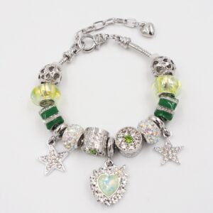 Sidabrinės spalvos apyrankė su žaliais karoliukais kaina internetu