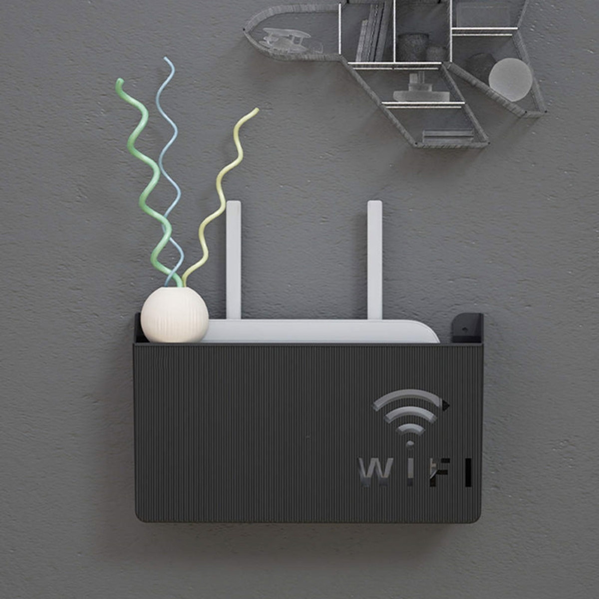 Sieninė lentyna Wi-Fi maršrutizatoriui (Juoda) kaina internetu