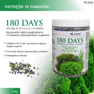 180 DAYS ilgo poveikio trąšos spygliuočiams ir visžaliams, 1 kg kaina internetu