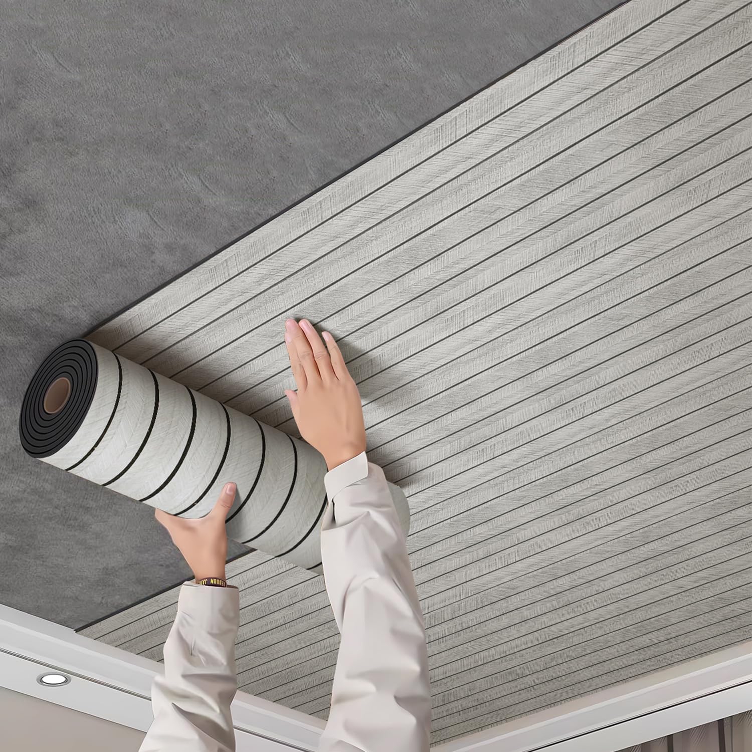 3D dekoratyvinė lipni sienų panelė – pilka medžio imitacija 300 x 45 cm kaina internetu