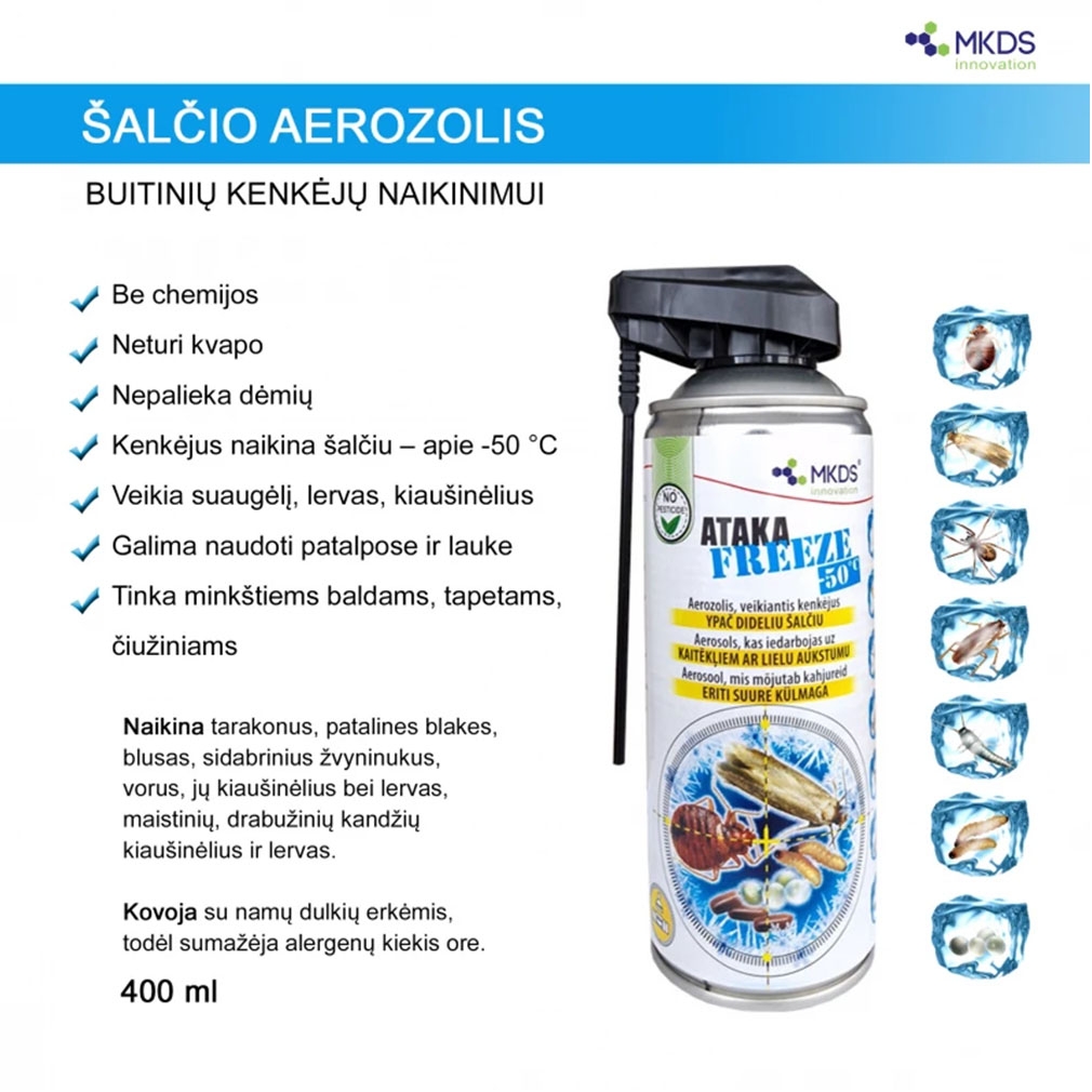 ATAKA FREEZE -50 °C šalčio aerozolis vabzdžių naikinimui, 400 ml kaina internetu