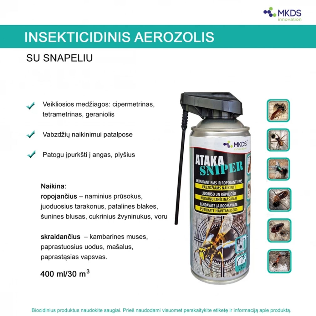 Ataka SNIPER insekticidas skraidantiems ir ropojantiems vabzdžiams, 400 ml kaina internetu