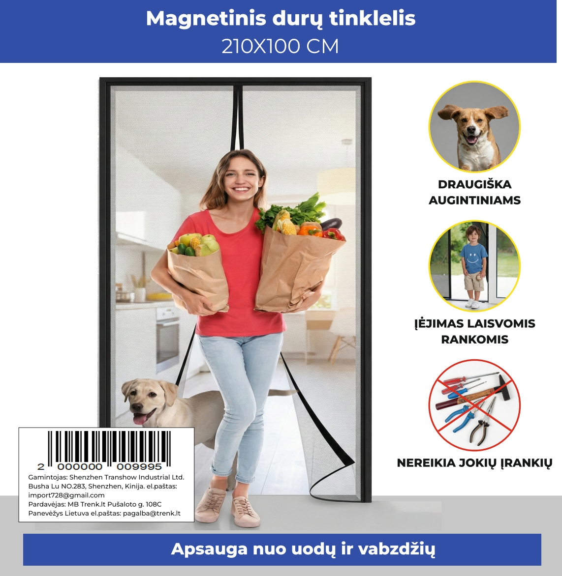Aukštos kokybės magnetinis durų tinklelis 210 × 100 cm kaina internetu