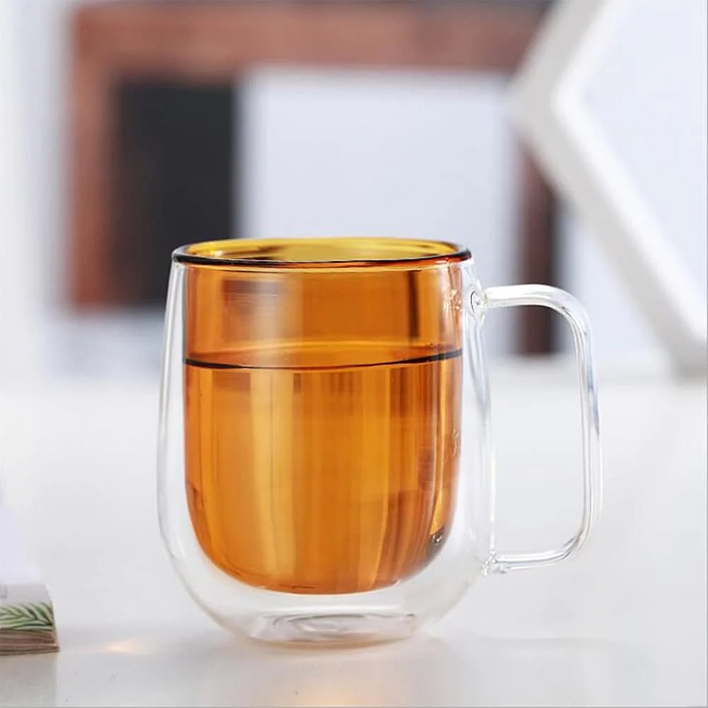 Dviejų sienelių stiklinis puodelis su rankenėle, 450 ml kaina internetu