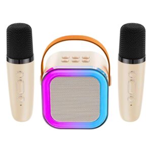 Karaoke kolonėlė su mikrofonais (Bluetooth, LED apšvietimas) Rožinė kaina internetu