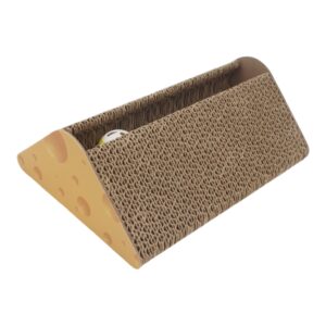 Kartoninė draskyklė katėms su žaisliuku „Sūris“, 25 x 18 x 8.5 cm kaina internetu