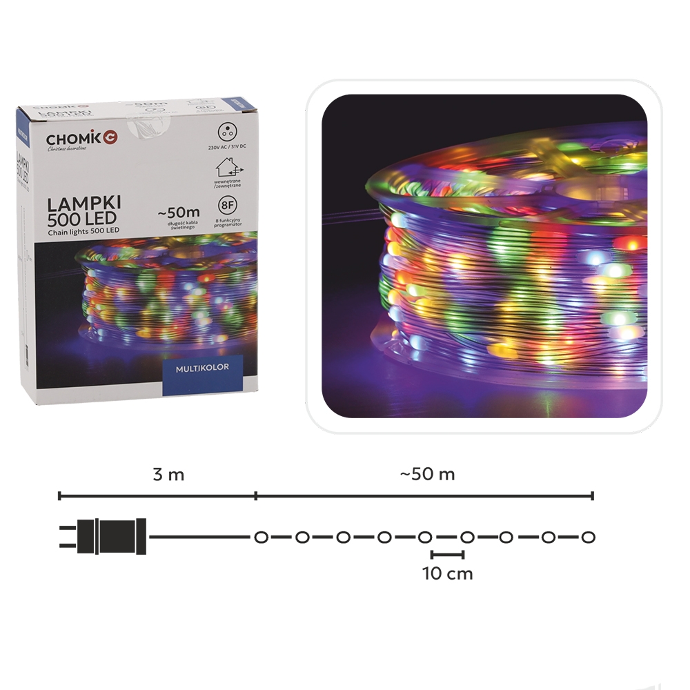LED girlianda 500 LED, 50 m, multikolor kaina internetu