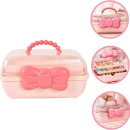 Rožinė papuošalų dėžutė su kaspinu ir rankena kaina internetu