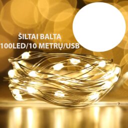 Šiltai balta LED girlianda su USB jungtimi, 10 m, 100 LED kaina internetu