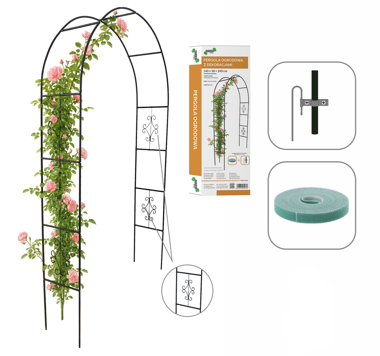 Sodo pergola su dekoracijomis 140 × 38 × 240 cm kaina internetu