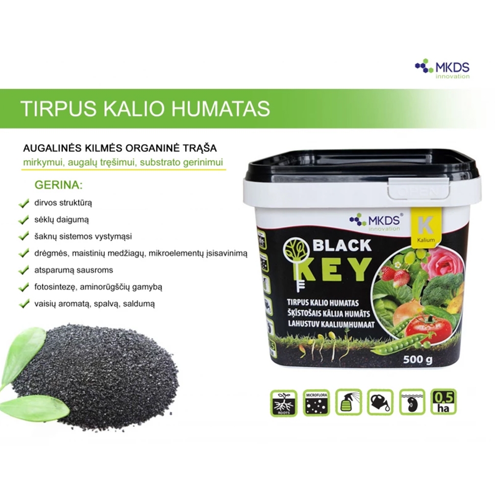 Tirpus kalio humatas BLACK KEY, 500 g kaina internetu