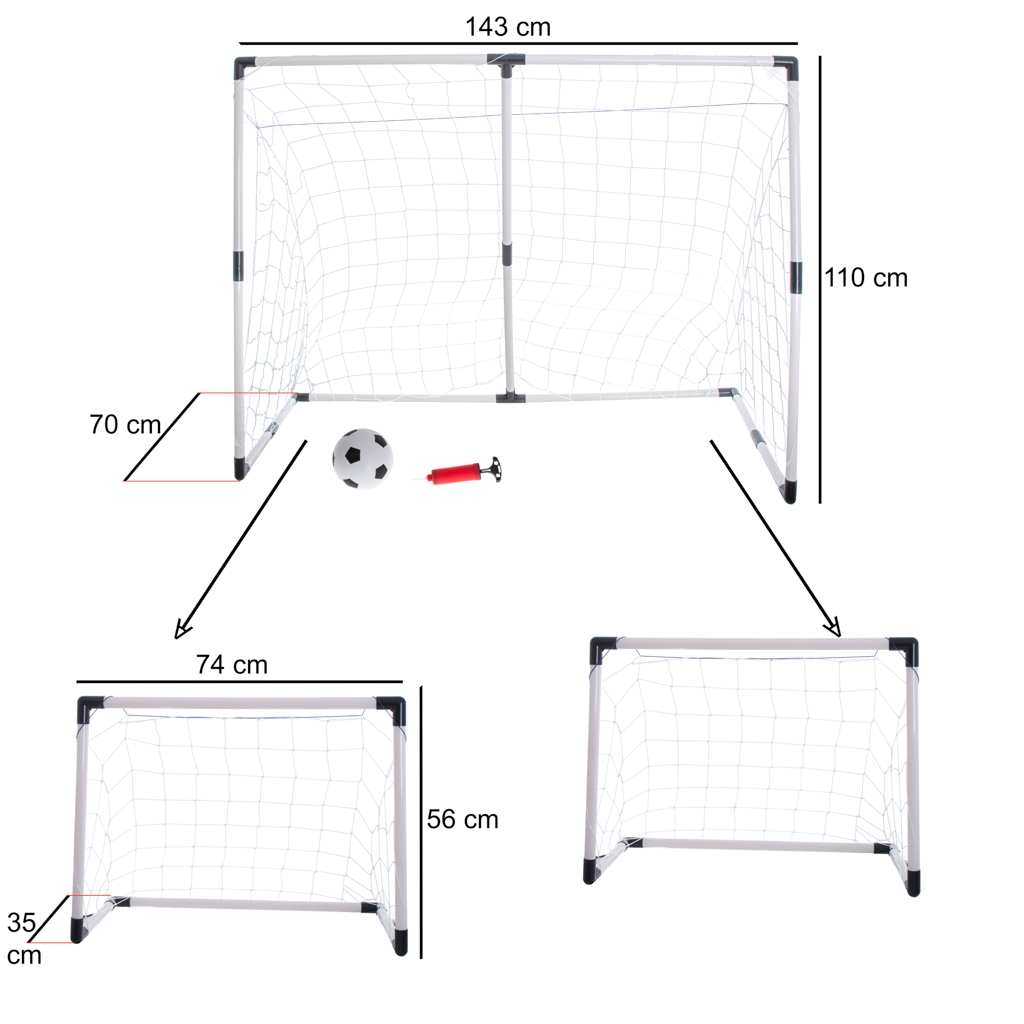 Vaikiški futbolo vartai 2in1 – dideli arba du mažesni (143 × 110 × 70 cm) kaina internetu