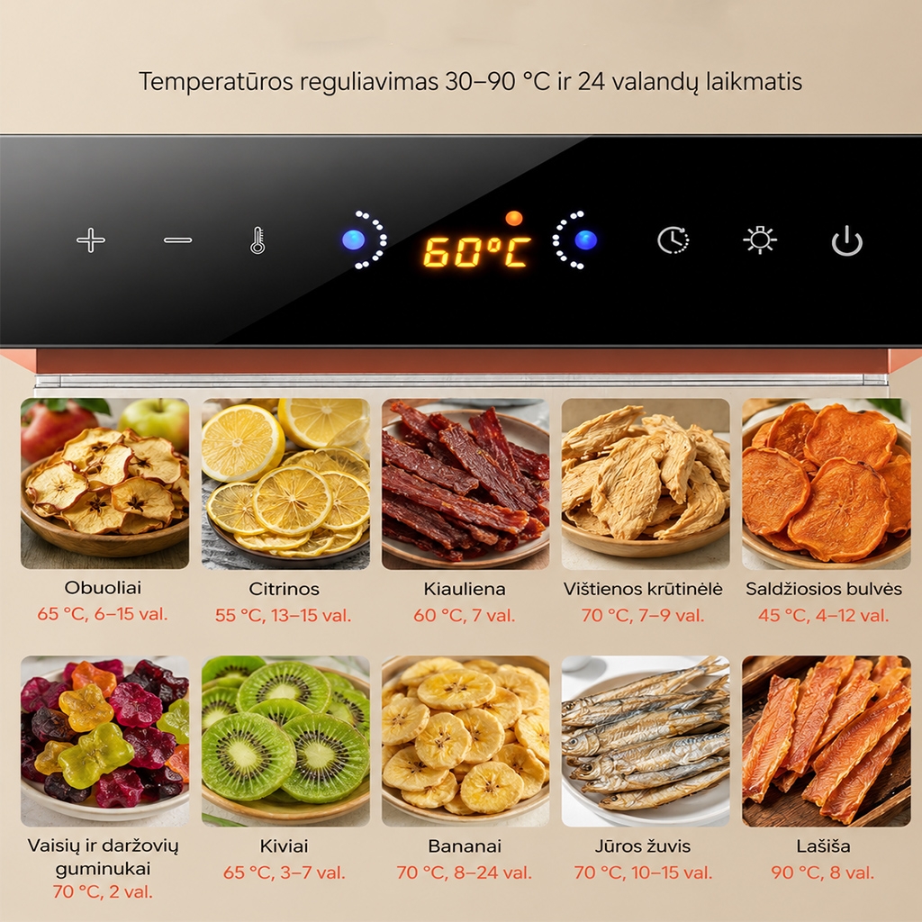 Vaisių ir maisto džiovyklė 600 W, 10 padėklų, nerūdijančio plieno kaina internetu