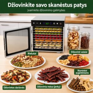 Vaisių ir maisto džiovyklė 800 W, 18 padėklų, nerūdijančio plieno korpusas kaina internetu