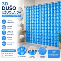 3D Dušo Užuolaida MĖLYNA kaina internetu