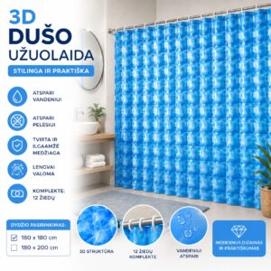 3D Dušo Užuolaida MĖLYNA kaina internetu