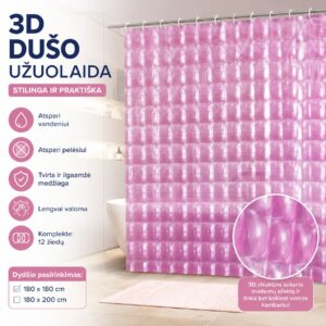 3D Dušo Užuolaida ROŽINĖ kaina internetu