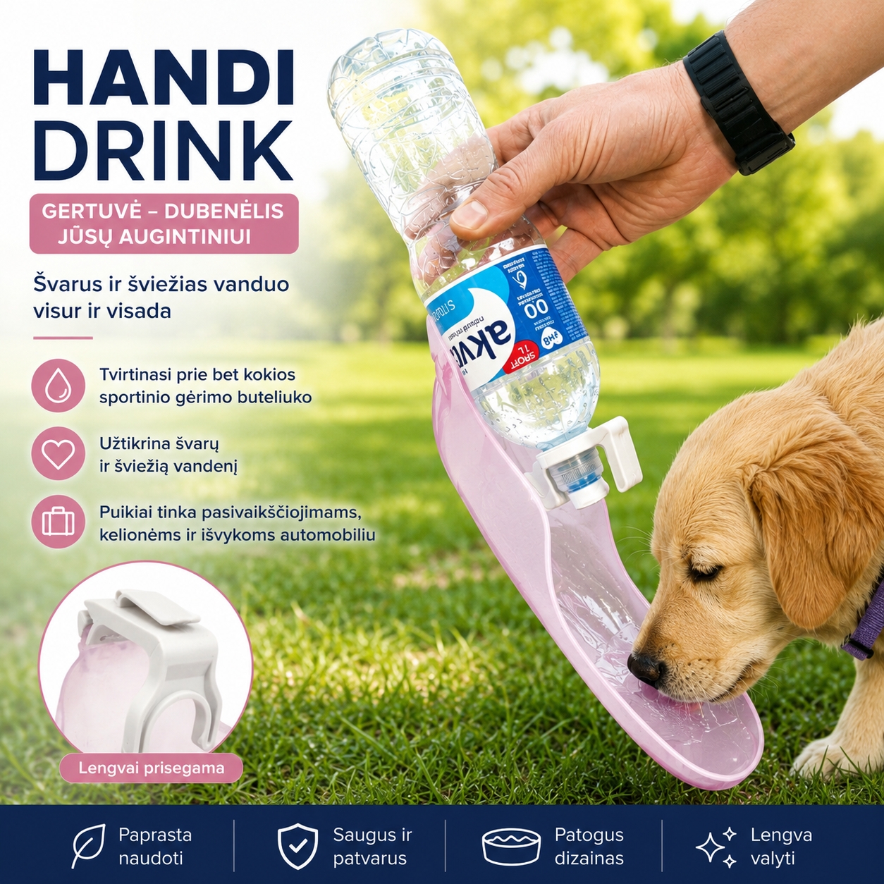 Kelioninis gertuvės-dubenėlis augintiniams HANDI DRINK kaina internetu
