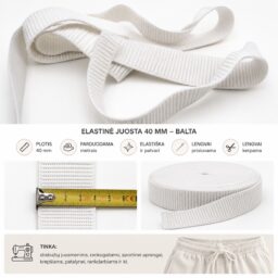 Balta elastinė juosta 40 mm – parduodama metrais kaina internetu