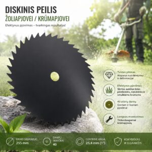 Diskinis peilis žoliapjovei / krūmapjovei 255 mm (40 dantų) kaina internetu