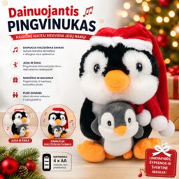 Kalėdinis pliušinis dainuojantis pingvinas su mažyliu kaina internetu