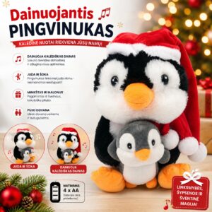 Kalėdinis pliušinis dainuojantis pingvinas su mažyliu kaina internetu