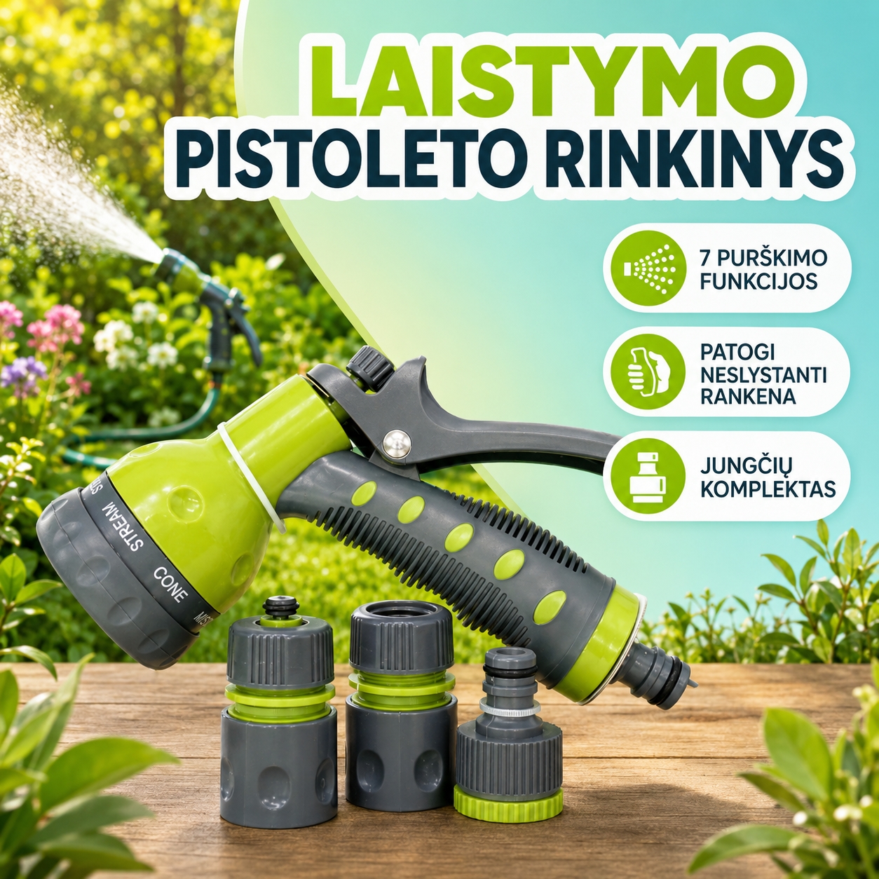 Laistymo pistoleto rinkinys su jungtimis kaina internetu