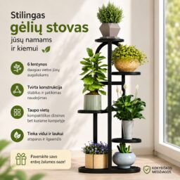 Metalinis augalų stovas 6 vazonams, 90 cm kaina internetu