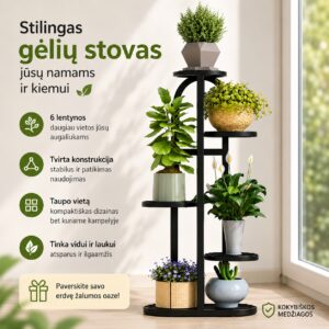 Metalinis augalų stovas 6 vazonams, 90 cm kaina internetu