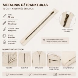 Metalinis užtrauktukas 18 cm – baltos spalvos kaina internetu