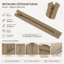 Metalinis užtrauktukas 18 cm – smėlio spalvos kaina internetu