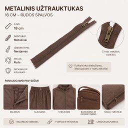 Metalinis užtrauktukas 18 cm – tamsiai rudos spalvos kaina internetu