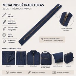 Metalinis užtrauktukas 24 cm – mėlynos spalvos kaina internetu