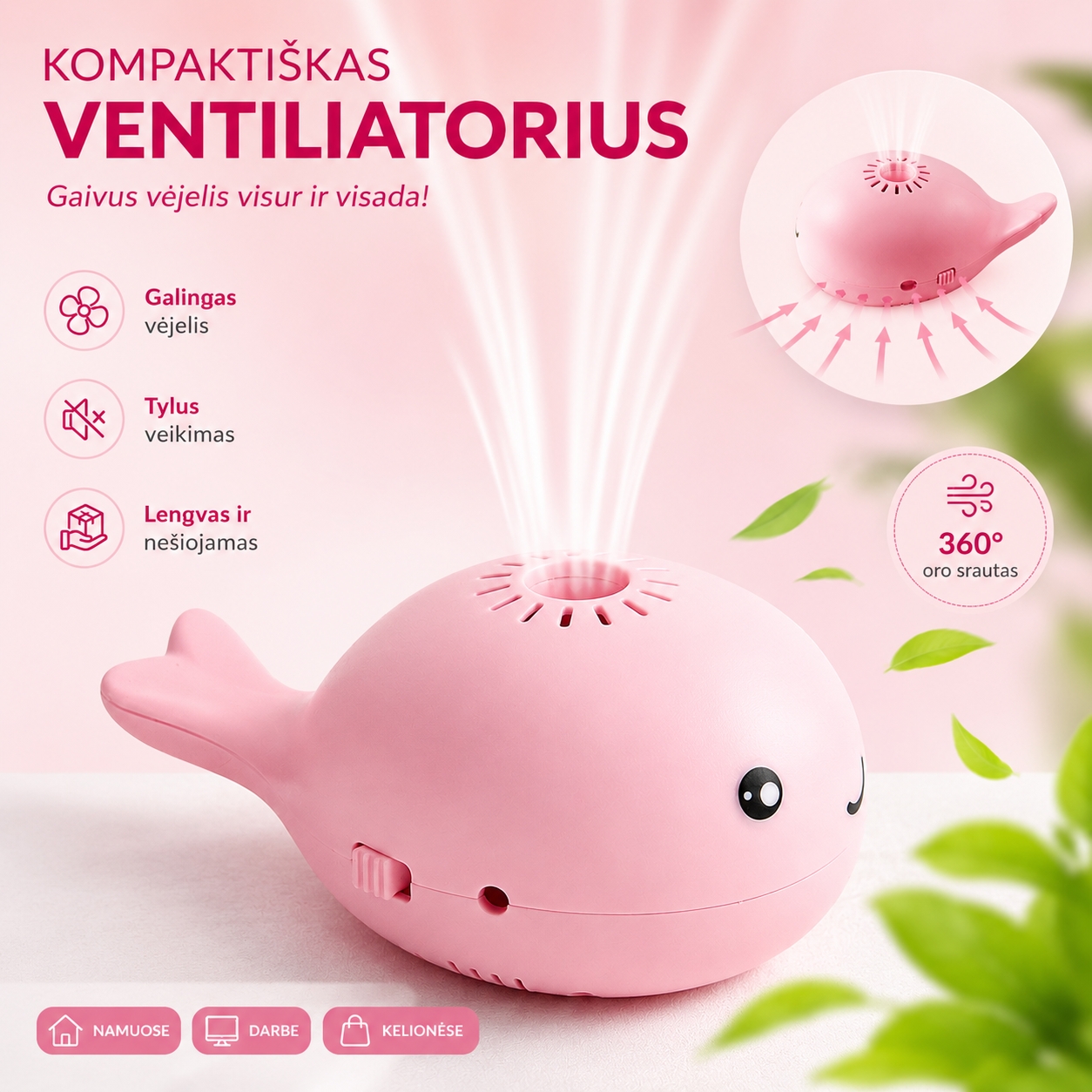 Mini ventiliatorius su skraidančiu kamuoliuku (rožinis) kaina internetu