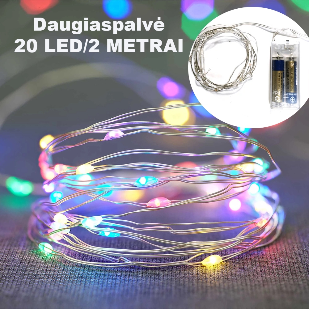 20 LED Girlianda, Spalvota AA kaina internetu