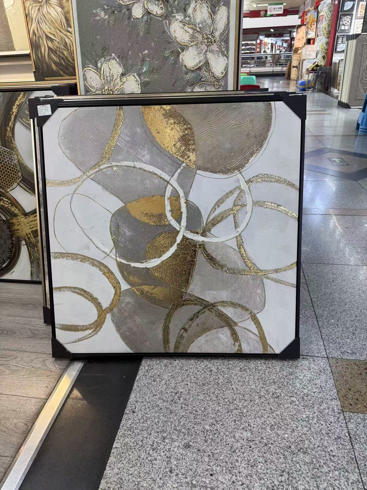 „Auksinė geometrija“ modernus abstraktus paveikslas, 80 × 80 cm kaina internetu