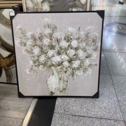 „Perlų puokštė“ tekstūrinis gėlių paveikslas, 80 × 80 cm kaina internetu